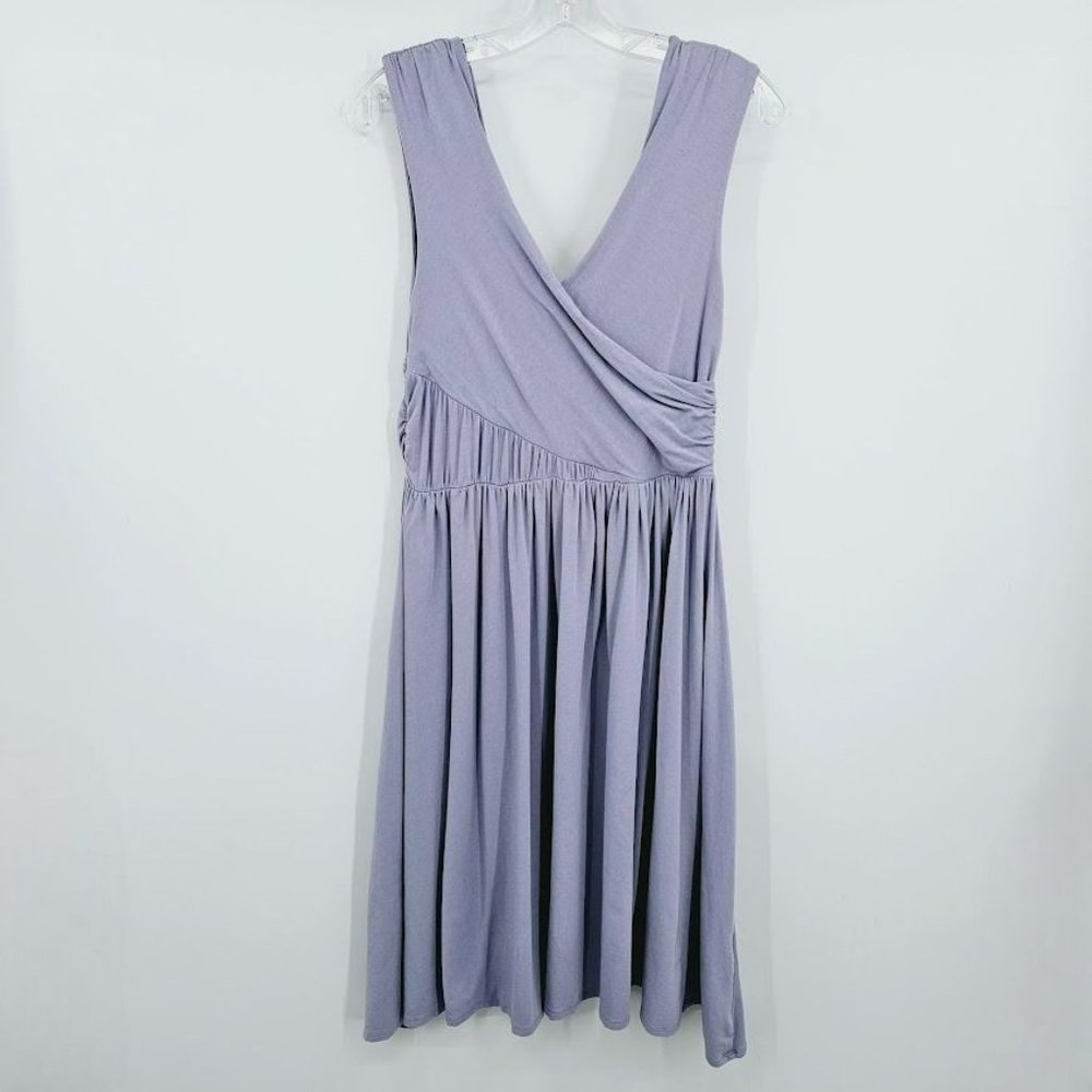 Garnet Hill Faux Wrap Dress S Lavender Purple Surplice Top Cotton Stretch Ruched